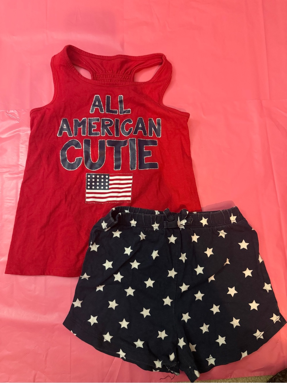 The Children's Place Red Tank Top and Navy Star Shorts Set